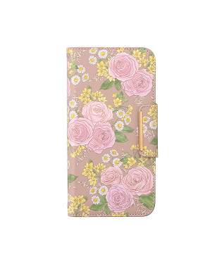 AQUOS Wish5 SH-52F 花柄レザーフリップケース＜ベージュ＞