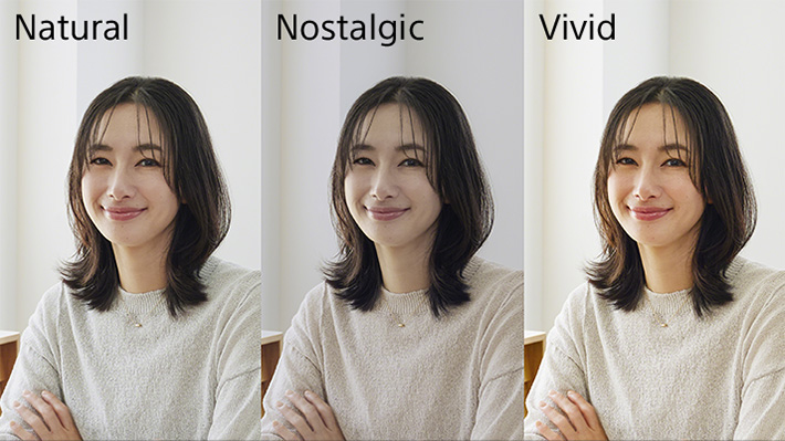 Natural・Nostalgic・vividのルックを使用した時の色味の比較