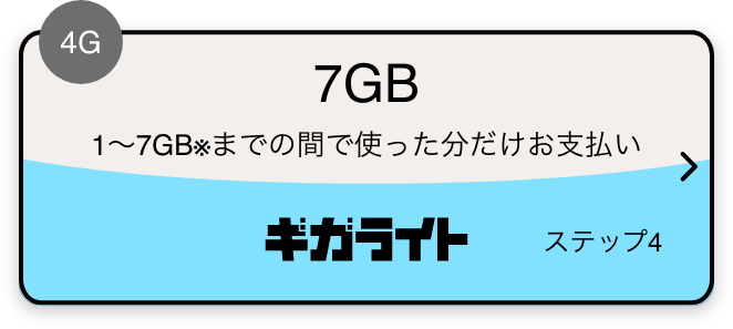 4G 7GB 1～7GB※までの間で使った分だけお支払い ギガライト ステップ4