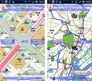 市街図、広域地図の画面