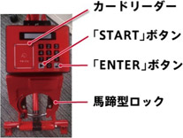 操作パネル上にカードリーダー、「START」ボタン、「ENTERボタン」があり、操作パネルの下に馬蹄型ロックがある。