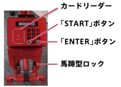 操作パネル上にカードリーダー、「START」ボタン、「ENTERボタン」があり、操作パネルの下に馬蹄型ロックがある。