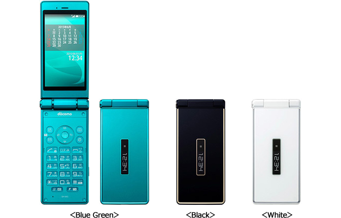 ドコモ ケータイ AQUOS ケータイ SH-06G　Blue Greenの写真（折りたたみ開き時）、ドコモ ケータイ AQUOS ケータイ SH-06G　Blue Greenの写真（折りたたみ時）、ドコモ ケータイ AQUOS ケータイ SH-06G　Blackの写真（折りたたみ時）、ドコモ ケータイ AQUOS ケータイ SH-06G　Whiteの写真（折りたたみ時）