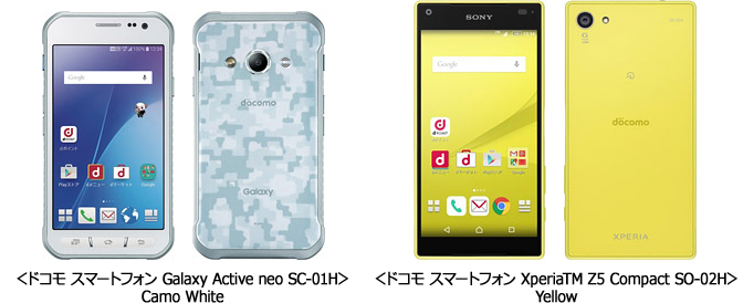 Galaxy Active neo SC-01HとXperiaTM Z5 Compact SO-02Hの写真