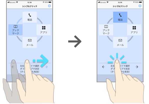 フリック&ダブルタップモードの画面イメージ