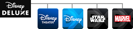 「Disney DELUXE」：「Disney THEATER」「Disney DX」「STAR WARS DX」「MARVEL DX」