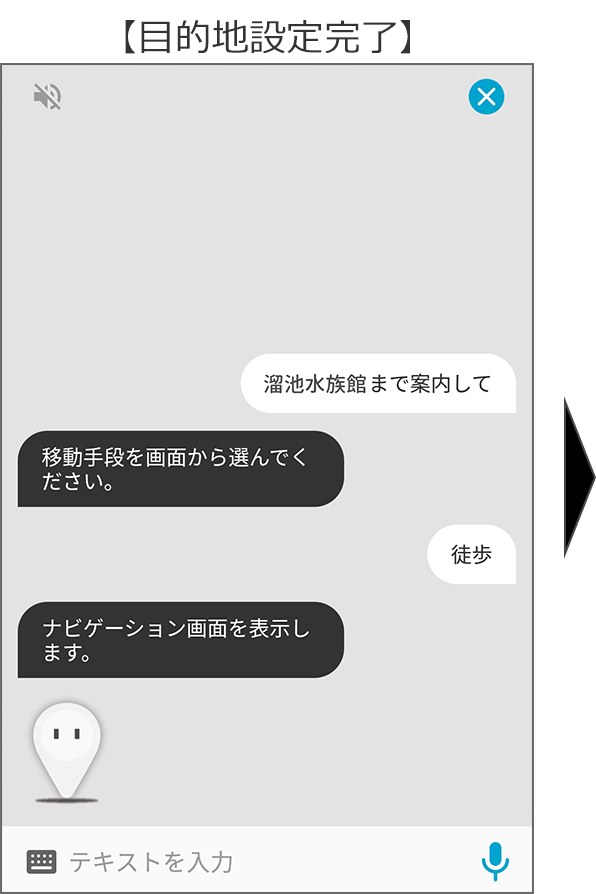 「my daiz」の対話画面:目的地設定完了
