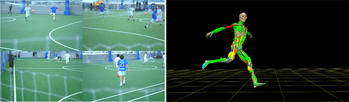 ＜図4＞取得したモーションデータから、選手の筋活動をシミュレーションしている様子。