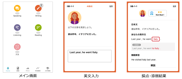 「English 4skills」AI採点の画面イメージ