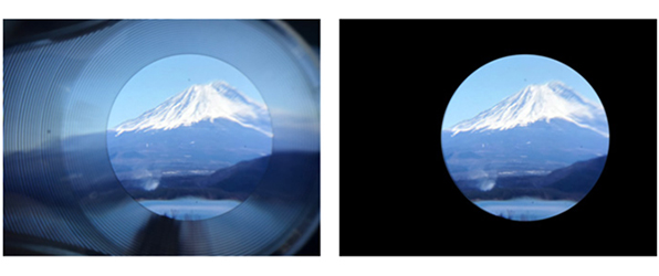 ＜図2＞超広視野角VRゴーグル（左）と従来のVRゴーグル（右）の見え方のイメージ