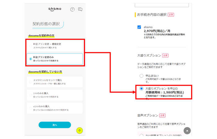 図:現在ahamo以外のドコモ料金プランをご契約のお客さま