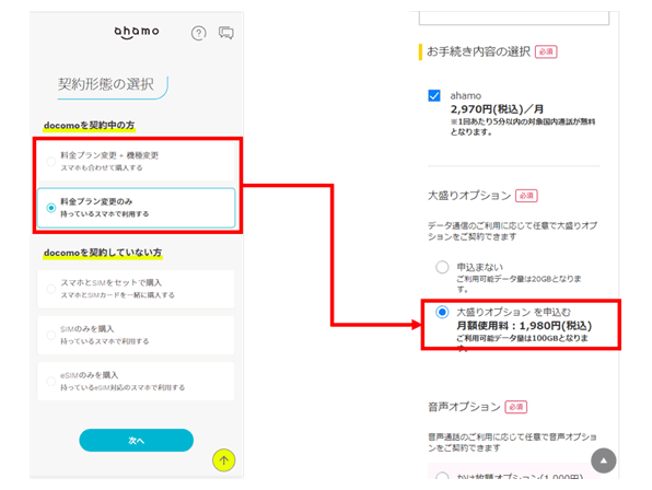 図：現在ahamo以外のドコモ料金プランをご契約のお客さま