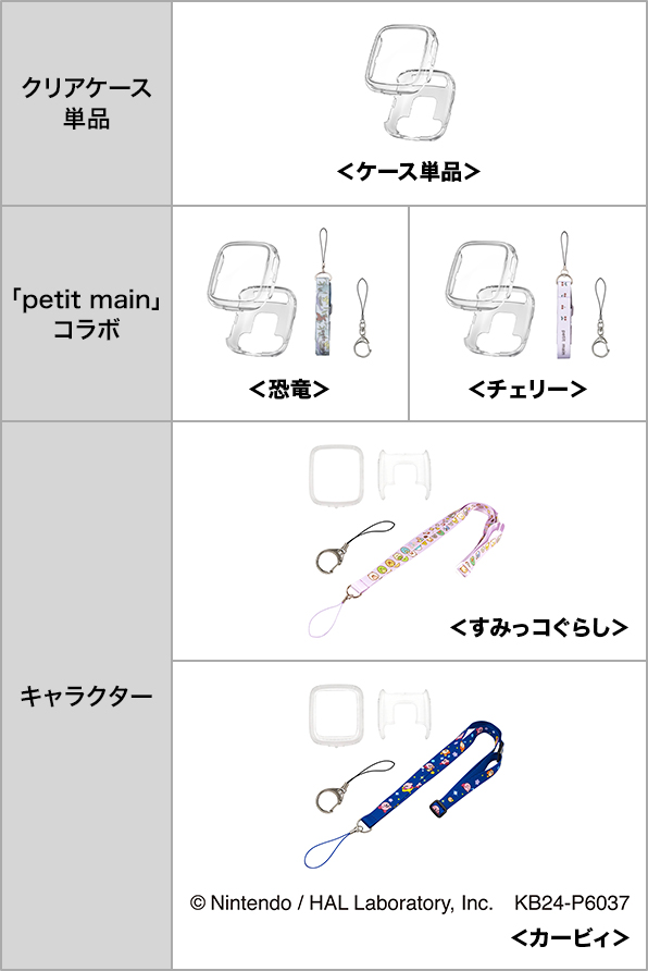 アクセサリイメージ（クリアケース単品 ・「petit main」コラボ <恐竜> <チェリー>・キャラクター <すみっコぐらし> <カービィ>）