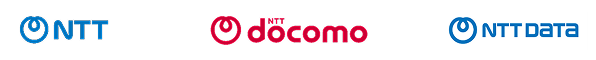 NTT株式会社、株式会社NTTドコモ、株式会社NTTデータのロゴ