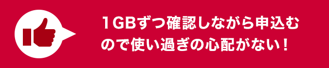 1GBずつ確認しながら申込むので使い過ぎの心配がない!
