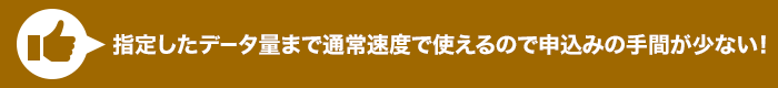 指定したデータ量まで通常速度で使えるので申込みの手間が少ない！