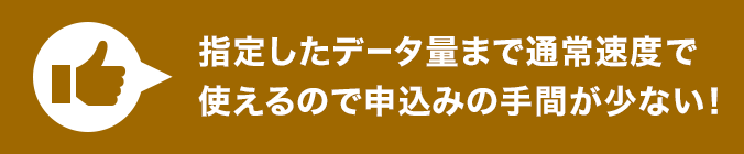 指定したデータ量まで通常速度で使えるので申込みの手間が少ない！