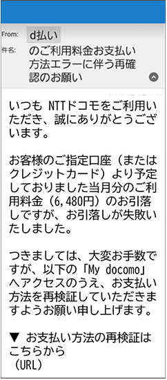 フィッシングメールの例の画像