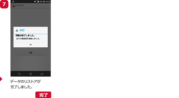 （7）データのリストアが完了しました。