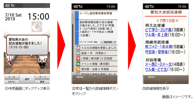 東海3県の試合情報および試合予定のインフォメーションを受信のイメージ