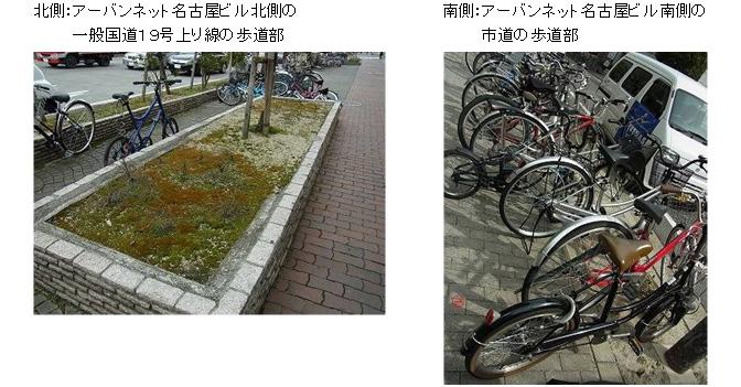 北側：アーバンネット名古屋ビル北側の一般国道19号上り線の歩道部、南側：アーバンネット名古屋ビル南側の市道の歩道部