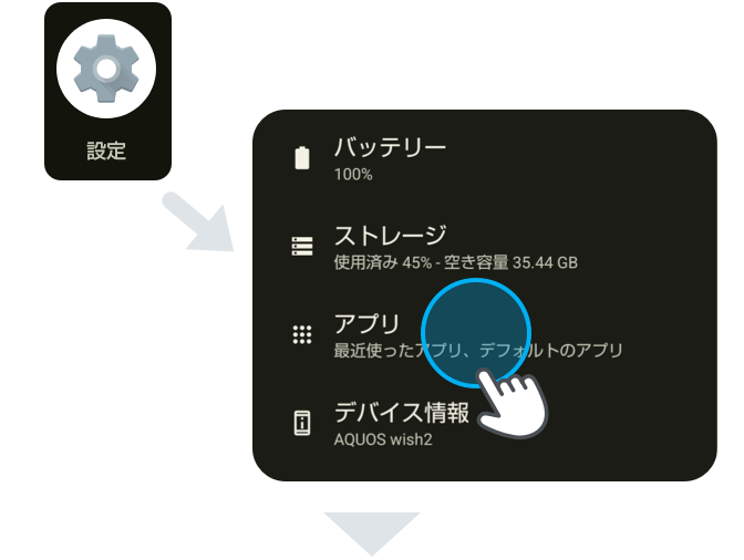 設定→アプリ
