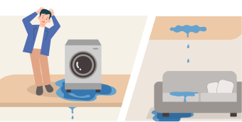 水漏れで階下の部屋が水浸しになっている画像