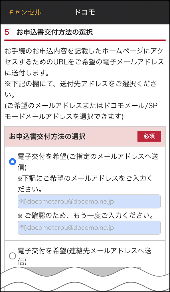 「お申込書交付方法の選択」画面