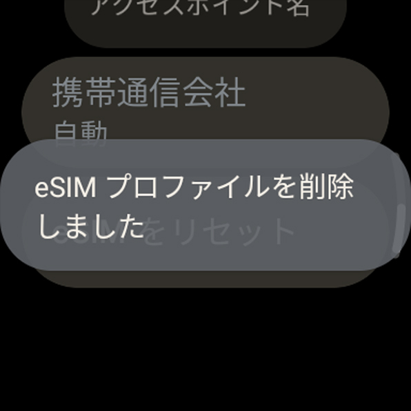 「eSIM プロファイルを削除しました」画面
