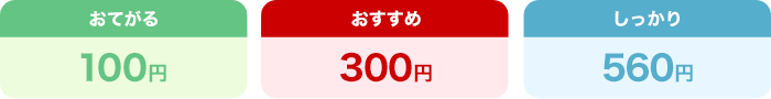 おてがる100円、おすすめ300円、しっかり560円
