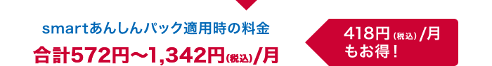 smartあんしんパック適用時の料金は、月額合計572円～1,342円（税込）。毎月418円（税込）もお得！