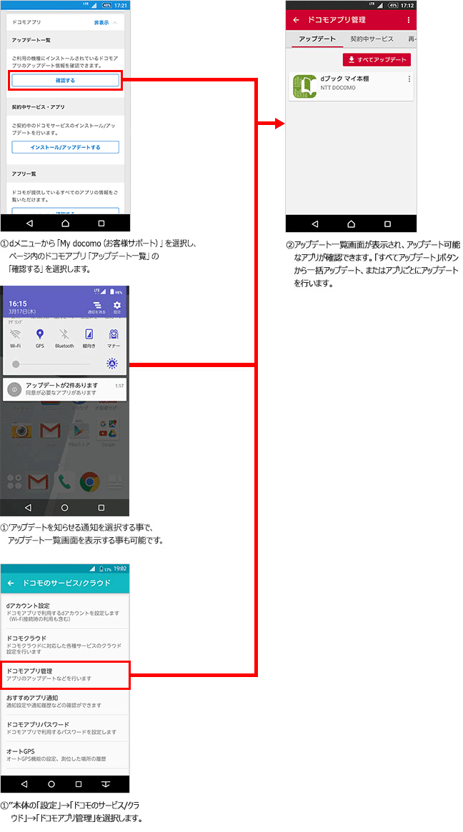 ドコモアプリのアップデート方法の画像