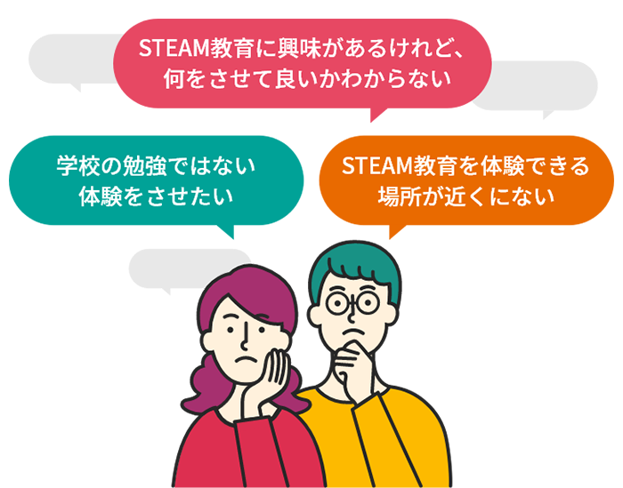 STEAM教育に興味があるけれど、何をさせて良いかわからない。学校の勉強ではない体験をさせたい。STEAM教育を体験できる場所が近くにない。