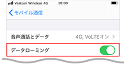 iPhoneでデータローミングがオンの画面