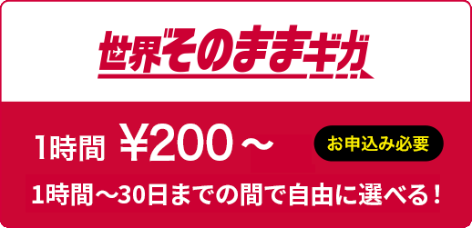 世界そのままギガ 1時間 ¥200 ほか お申込み必要 使い方に合わせてプランが選べる！