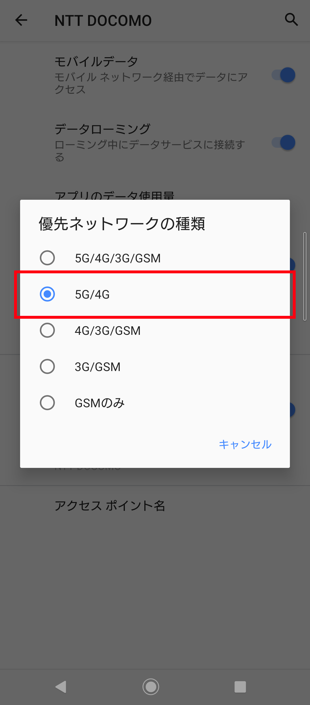 「5G/4G」を選択