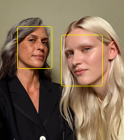写真のセンターフレーム機能を使っている様子。2人の顔がハイライトされている