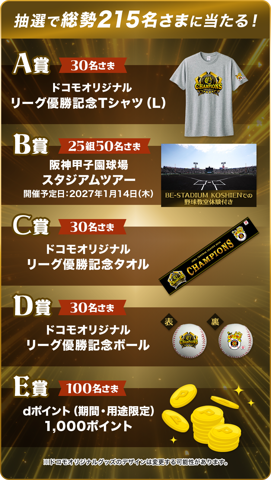 抽選で総勢215名さまに当たる賞品一覧