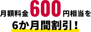 月額料金600円相当を6か月間割引！