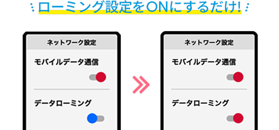 ローミング設定をONにするだけ！