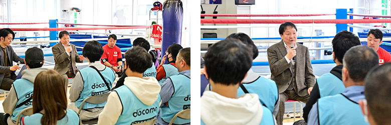 井上尚弥選手&大橋ボクシングジム | 2023 ドコモ未来フィールド | 大橋会長と八重樫トレーナーにによるトークショーの様子