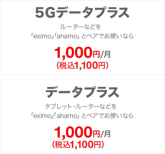 「5Gデータプラス」と「データプラス」の料金プラン