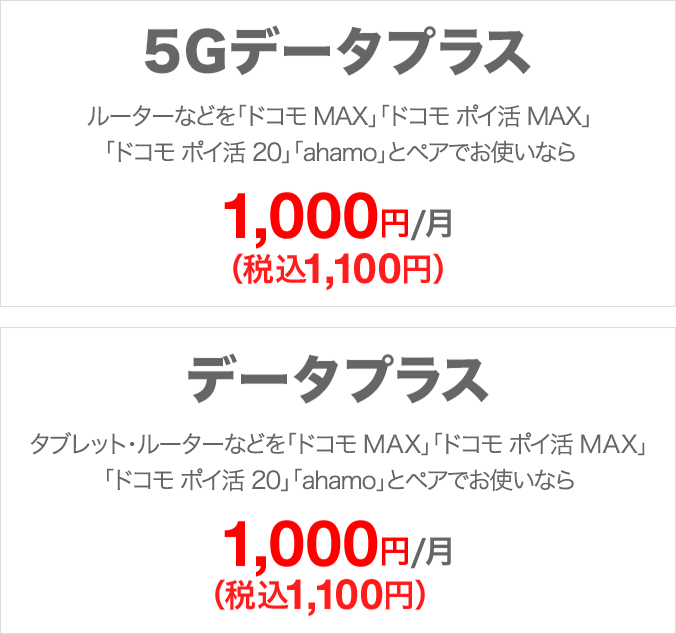 「5Gデータプラス」と「データプラス」の料金プラン