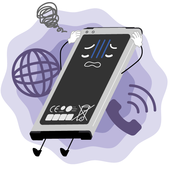 イラスト:休めず疲れてしまった電池