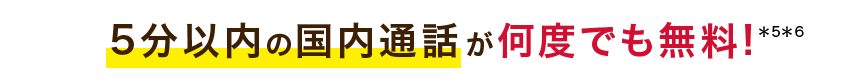 5分以内の国内通話が何度でも無料！（＊5）(＊6）