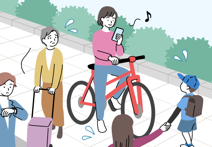 通行の多い場所に留まって「ながらスマホ」をしている人のイメージ図