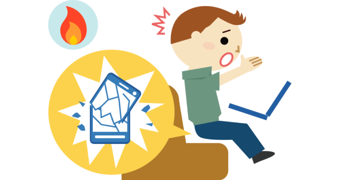 スマートフォンをお尻のポケット入れて座り破損する画像