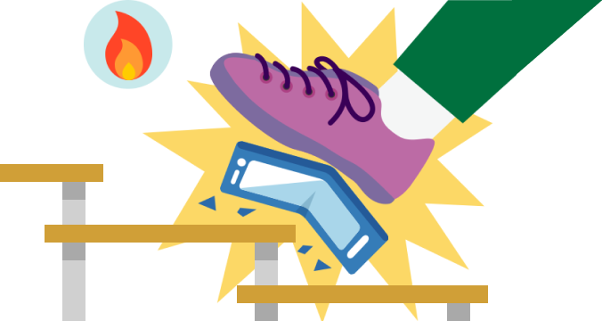 スマートフォンを踏みつけて破損する画像