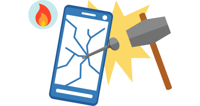 スマートフォンに強い衝撃を与えて破損する画像