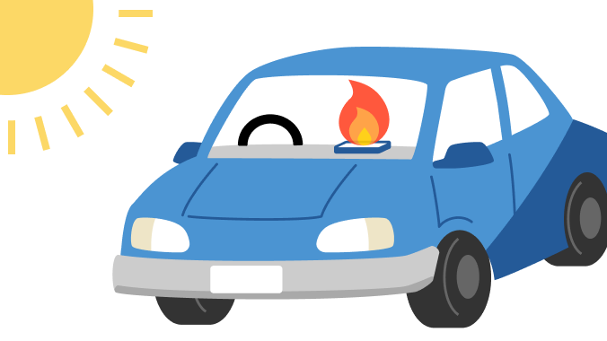 スマートフォンが車内で出火する画像
